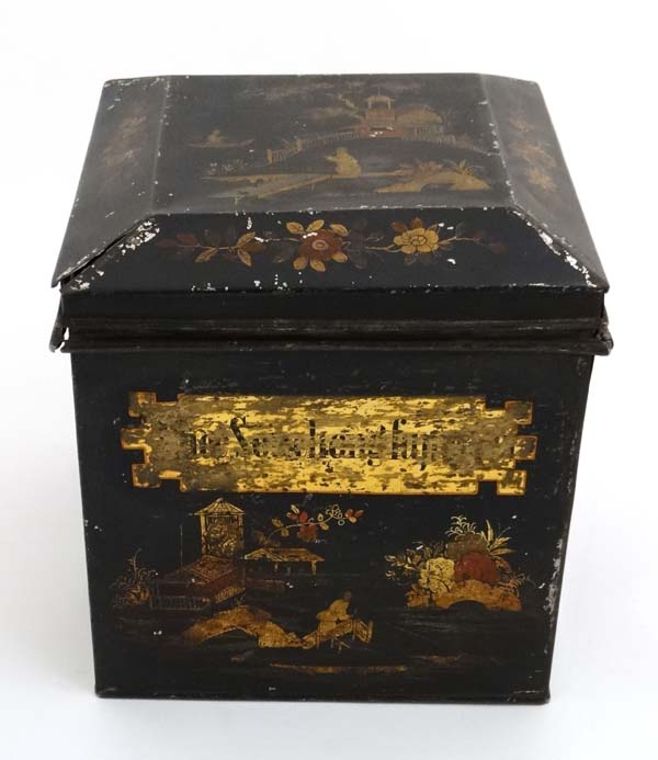 A Chinese 18thC style Toileware tea tin / caddy , - Image 3 of 6