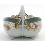A c1891 Mintons majolica floral basket , shape number 1603,