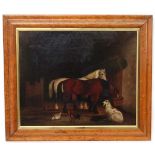 Circle of William Shayer early XIX English School, Oil on canvas, ' Under Stairs ' horses ,