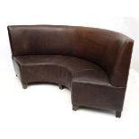 Vintage Retro : An unusual curved brown leather salon seat , standing 38" high X 84" wide ,