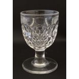 Rummer Glass : an unusual 19thC Dimpled pedestal Rummer with round funnel bowl and plain stem.