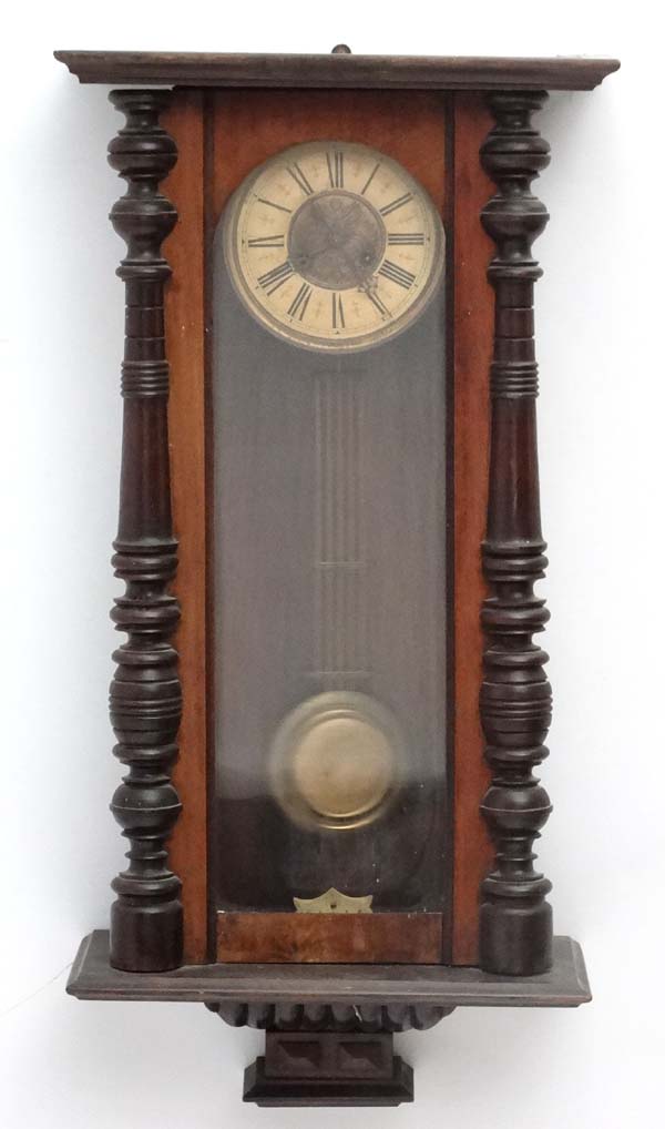 Vienna Wall Clock : an early 20 thC signed ( star within a horseshoe )walnut and stained pine 8 day - Image 3 of 6