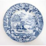 A c1815 blue and white Davenport '' High Bridge '' pattern plate, bears impressed mark to base.