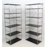 Vintage Retro : a pair of shelving units with adjustable height shelves made of chromed steel and