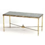 Mid Century / Hollywood Regency marble topped gilt brass coffee table with hexagonal legs.