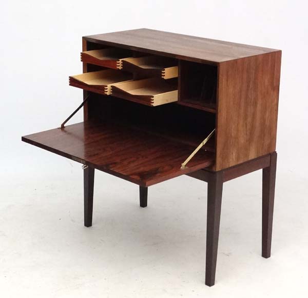 Vintage Retro : a Danish Rosewood ? Vargueno / cabinet on stand ( fall front desk) with fall front - Image 5 of 5
