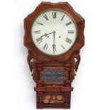 Clock : a 19thC 12" inlaid walnut cased 8 day wall clock with glazed and hinged aperture lower,