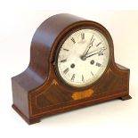 Harold 8 day Mahogany Mantel Clock :a signed inlaid case clock striking on a coiled gong,