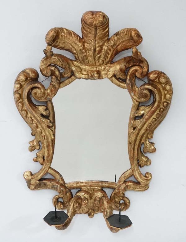 A pair of 18 th / 19thC gilded carved wooden Italian Gironadole mirrors each with twin branch - Image 3 of 17