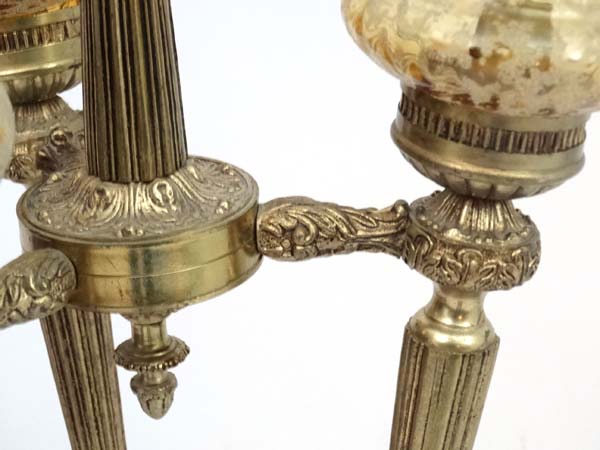 Light : a circa 1978 Neo - Classical electroliere in the form of three brass torches united , - Image 2 of 6