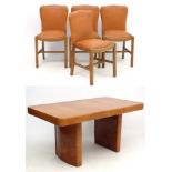 Art Deco : An Epstein Furniture Manner Burr Maple dining suite comprising of a dining table and