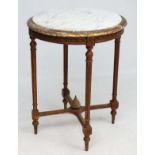 A 19thC Continental circular table with Carrara marble to top gilt four legged table 24" diameter
