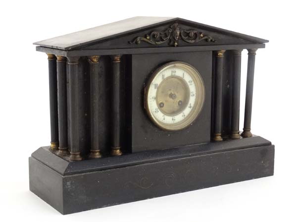 Slate cased Mantle clock : a Palladian style,