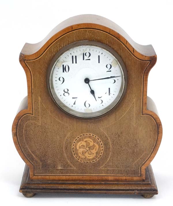 Clock : an early 20 thC mahogany mantle timepiece clock with French platform movement behind an - Image 4 of 7