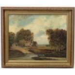 Albert Ball early XX, Oil on canvas, Country vista, Signed lower left, 16 x 20".