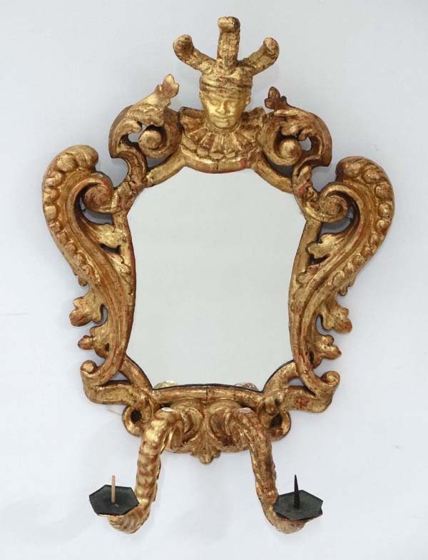A pair of 18 th / 19thC gilded carved wooden Italian Gironadole mirrors each with twin branch - Image 10 of 17