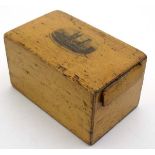Mauchline Ware : An unusual money box with coin slide drawer to side and having trap door feature.
