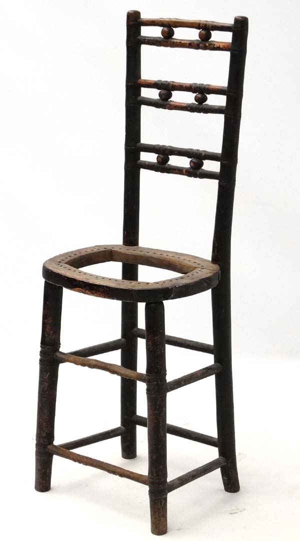 A 19thC ebonised faux bamboo Mendlesham correctional chair 35" high CONDITION: - Image 2 of 4