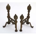 A pair of 19thC andirons with gadrooned oval decoration 12" high CONDITION: Please