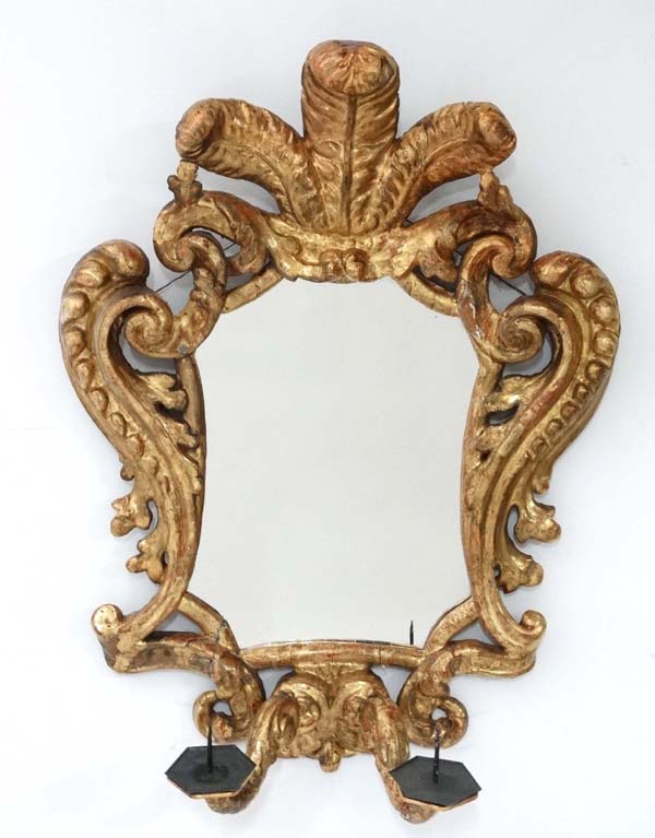 A pair of 18 th / 19thC gilded carved wooden Italian Gironadole mirrors each with twin branch - Image 4 of 17