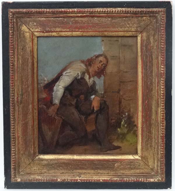 XVIII- XIX English School, Oil on canvas, The Harpist, 9 x 7 1\2 ".