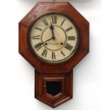 Ansonia Drop Dial Wall Clock : an 8 day Ansonia Walnut stained pine Sprung octagonal wall clock,