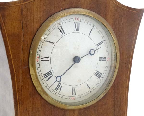 Swiss Mantle Clock : an inlaid 3 1/2" dial timepiece with inlaid and shaped case, - Image 6 of 7