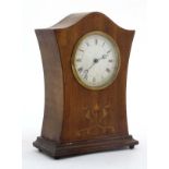 Swiss Mantle Clock : an inlaid 3 1/2" dial timepiece with inlaid and shaped case,