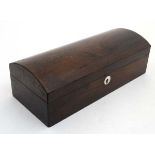 A 19thC Rosewood glove box of semi domed form with mother of pearl escutcheon 9 1/2" long x 3"
