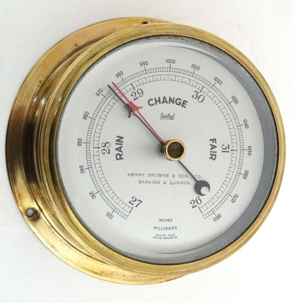 Ship's Barometer : a Sestrel Henry Browne & Son Ltd Barking & London brass cased 4" Ship's - Image 3 of 4