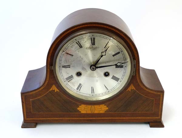 Harold 8 day Mahogany Mantel Clock :a signed inlaid case clock striking on a coiled gong, - Image 4 of 9