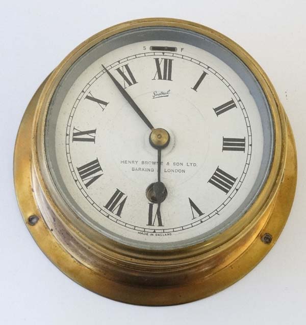 Ship's Clock : an brass cased 30 hr Timepiece , marked ' Sestrel ' with silvered dial , - Image 4 of 5