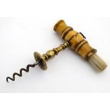 Corkscrew / Wine bottle Opener : A turned bone handled Cork Screw , with dust brush,