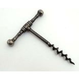 Corkscrew / Wine bottle Opener : an 18th C polished Steel travelling type Cork Screw but fixed with