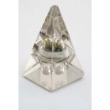 A 19thC clear glass obelisk inkwell of pyramid form approx 2" high CONDITION: