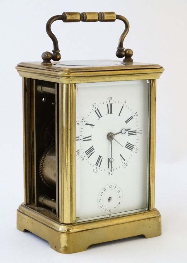 Carriage Clock : a VR Brevete Paris marked 5 glass carriage clock ( one side missing) with platform - Image 3 of 6