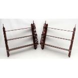 Gothic : a pair of fully matching mahogany fretted 3 tier waterfall open wall shelves with ornate