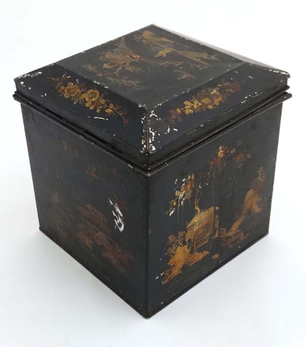 A Chinese 18thC style Toileware tea tin / caddy , - Image 5 of 6