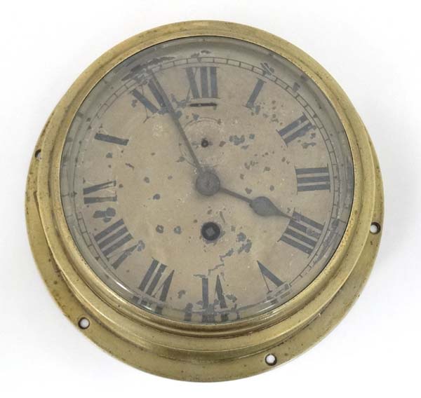 Clock : a brass cased ship's / submarine 6 5/8" wall timepiece Clock With fast- slow at 12 and - Image 2 of 4