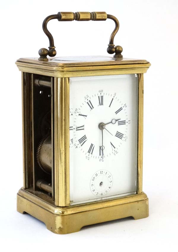 Carriage Clock : a VR Brevete Paris marked 5 glass carriage clock ( one side missing) with platform