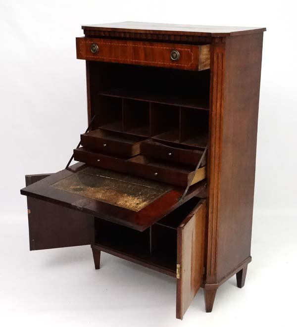 An early 19 thC Continental Mahogany Escritoire / Secretaire a Abbatant with canted corners and - Image 4 of 5