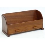 Mid Century : a desk top teak book trough with two drawers under , 17" wide,