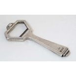 An Art Deco silver bottle opener hallmarked London 1949 maker Wakely & Wheeler 3 1/2" long (46g)