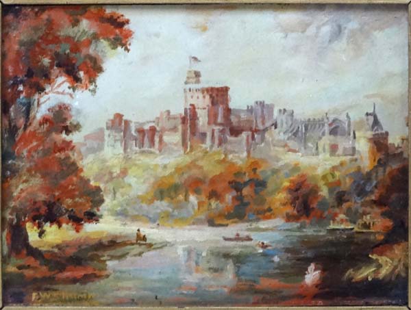 E W Shaloneel? Early XX, Oil on board, Windsor castle, Signed lower left, 6 x 8". - Image 3 of 4