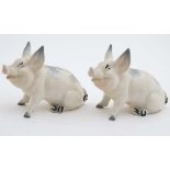 A pair of Beswick models formed as '' Seated pigs '', number 832 in gloss finish,