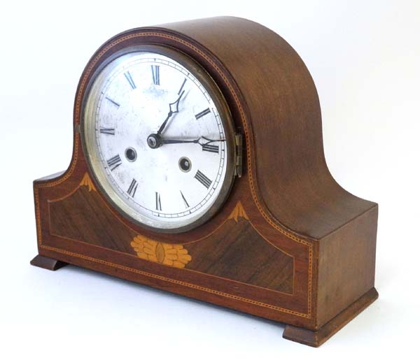 Harold 8 day Mahogany Mantel Clock :a signed inlaid case clock striking on a coiled gong, - Image 6 of 9