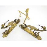 A pair of F&S13 cast brass wall light brackets 15" high together with an andiron.