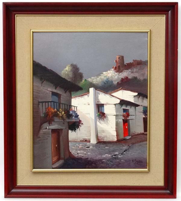 H Sopena XX-XXI, Oil on canvas, A typical Spanish village, Signed lower right, 21 3/4 x 18".