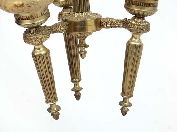 Light : a circa 1978 Neo - Classical electroliere in the form of three brass torches united , - Image 6 of 6