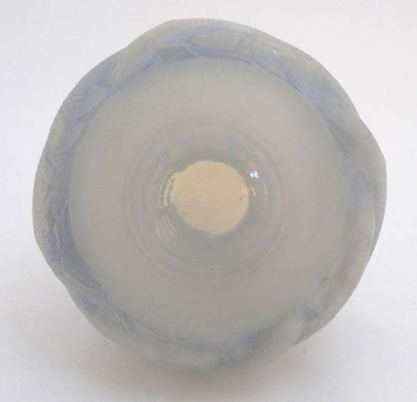 Lalique: A c1928 R Lalique blue glass'' Salmonides '' Vase, number 1015, - Image 5 of 11